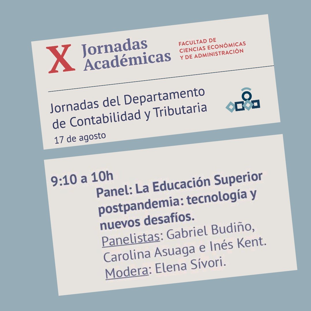 UACYGdeFCEA's tweet photo. #90añosdeFCEA
Jornada del Departamento de Contabilidad y Tributaria el #primerpanel
El día #17deagosto ⏰ 9:10 hs
📝 Inscripciones: https://t.co/SKmisyET4X
FCEA - Facultad de Ciencias Económicas y de Administración https://t.co/Wkvo35mMQq
