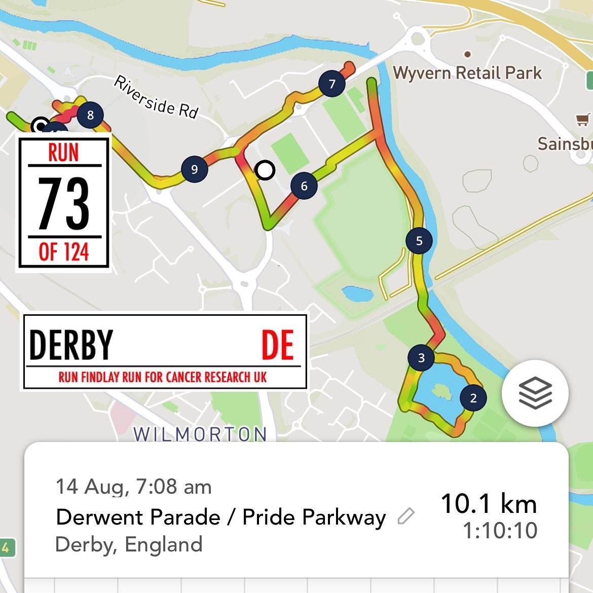 RunFindlayRun's tweet image. Run 73 of 124  #RunFindlayRun for @CR_UK in every postcode UK.  Early start but still warming up and. It much breeze but head down #Derby done ✅ around #RiverDerwent  @dcfcofficial stadium and @derby_arena nice bit of laps around lake always makes for good start for day.