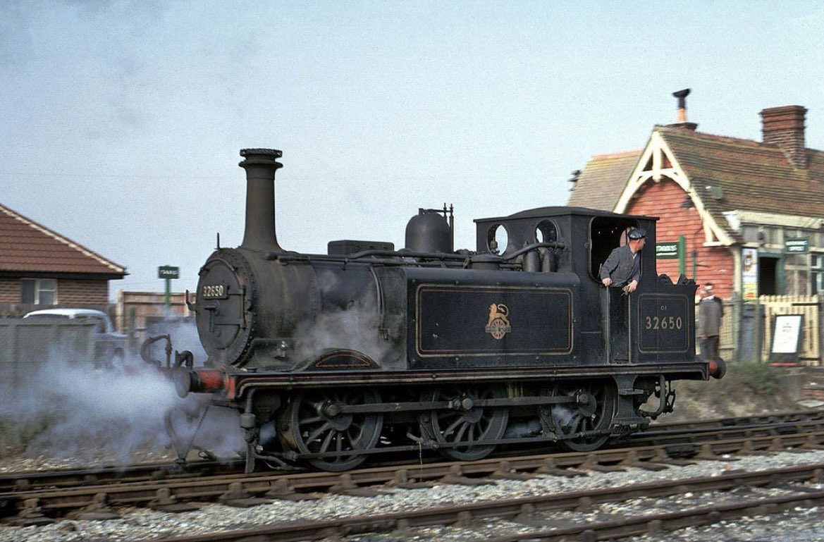N_Amberfield's tweet photo. Stroudley ‘Terrier’ A1X class 0-6-0T no. 32650 at Hayling Island station 1950 #SteamSunday

📸 Unknown https://t.co/3CQIYOrdwC