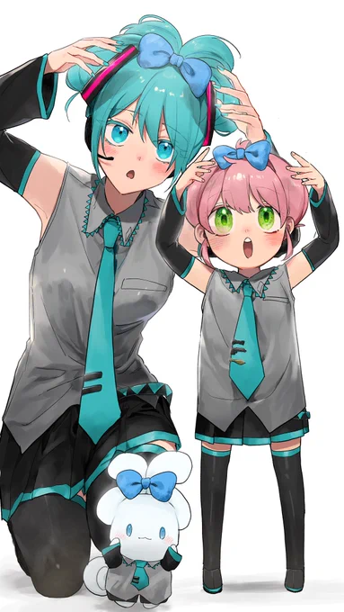 ミクとアーニャとシナモン#イラスト#初音ミク#アーニャ#シナモロール 