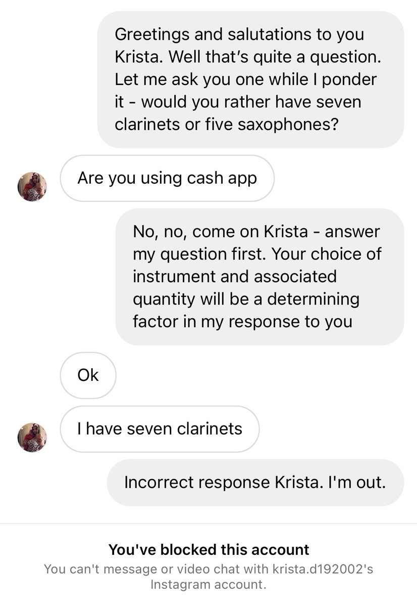 deathtospinach's tweet photo. Recently I was contacted by Krista, who seemed keen to give me $2,000

As an astute business woman I was, of course, intrigued as to where this might lead and any investment opportunities that may arise

Unfortunately Krista showed a distinct lack of judgement so I had to decline https://t.co/l7NRqThhNa