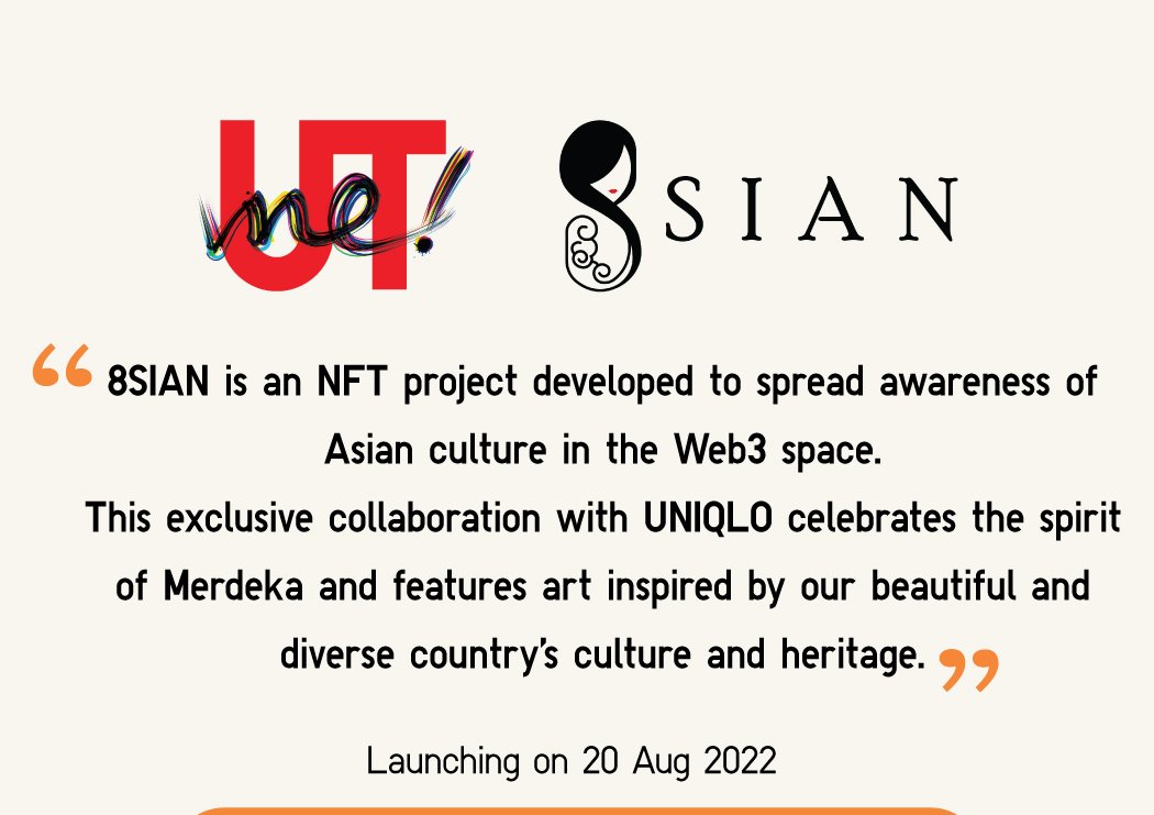 In celebration of #8SIAN x #UNIQLO🤝collaboration, we will giveaway 🎁 1 #8SIANNFT to a lucky winner 🎉

To qualify, complete steps below 👇

👉🏻 Follow @8sianNFT &amp; <a href="/UNIQLO_JP/">ユニクロ</a> 
👉🏻 Like 👍 &amp; RT 🔁
👉🏻 Tag 3 friends with hashtag #Uniqlo8SIAN

⏰ Picking winner in 48hrs

#NFTGiveaways