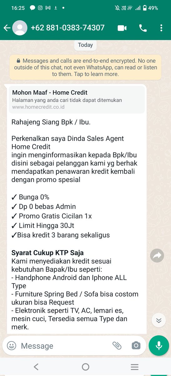 Halo <a href="/homecreditid/">Home Credit Indonesia</a> anda ini jualan kredit memang sering chat gajelas gini iya? Ini sangat menganggu sekali. Tolong cara-cara seperti ini dihentikan.

Mohon <a href="/ojkindonesia/">OJK Indonesia</a> <a href="/kemkominfo/">WASPADA, AKUN @secruput PENIPU!</a> <a href="/KemenkopUKM/">Kemenkop UKM</a> disanksi pinjol seperti home credit ini.