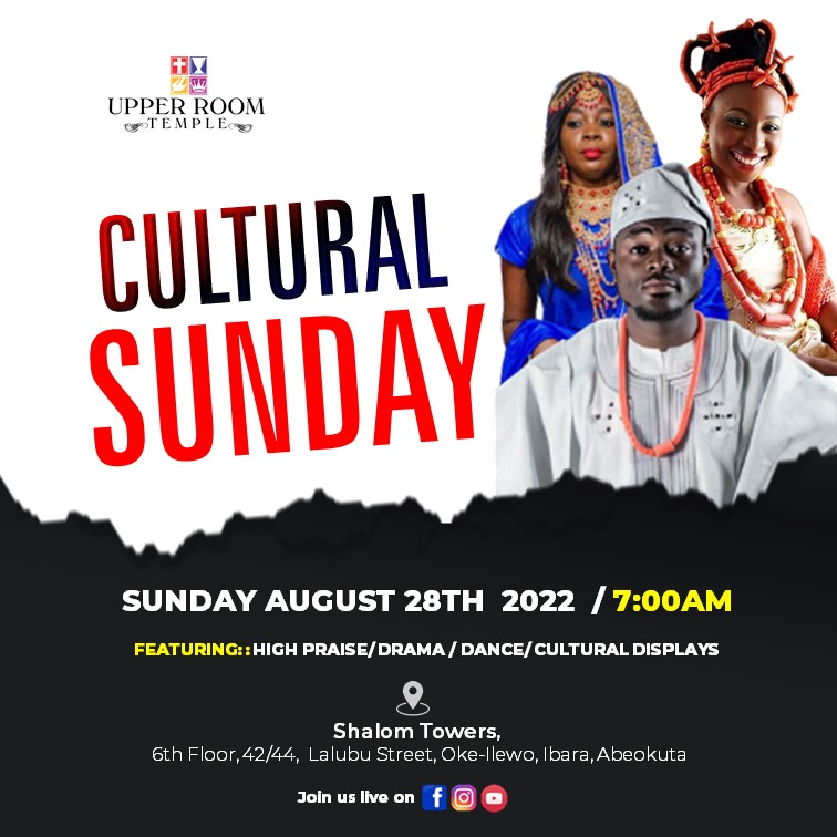 upperroomtemple's tweet photo. Announcement
Cultural Sunday
Date: Sun. 28th August, 2022 by 7am
We look forward to receiving you
#urtservice
#culturalsunday
#upperroomtemple
#upperroomexperience
#foursquarechurch https://t.co/jAjEmcoBTn
