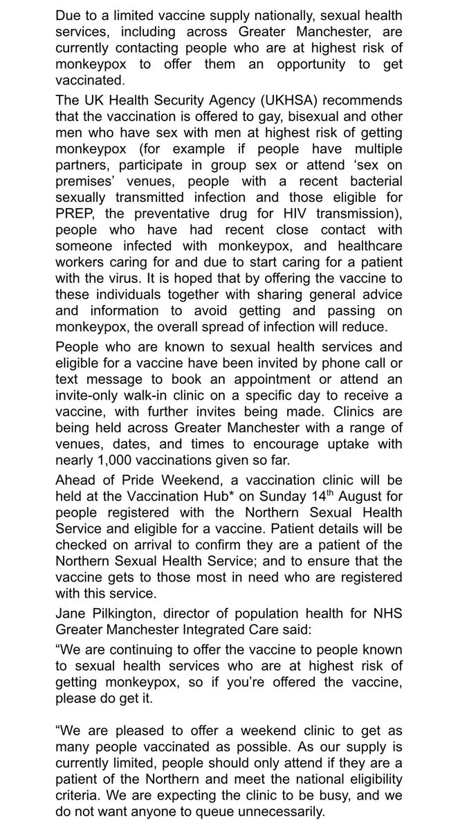 Jonnythan93's tweet photo. Press release regarding monkeypox vaccination in Greater Manchester. More info about the vaccine here: https://t.co/oUtyxJdoaj https://t.co/ym3rox93Vz