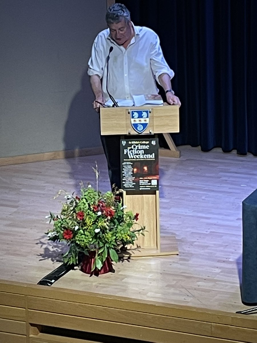 Shotsblog's tweet photo. @PhilipGooden announcing @HildasCrime the winner of the #MurderInGreen. The Murderer was @radiomukhers as Detective Andy Beech. Online winner #SusanOsborne also #VickyHowe at #StHildas #HCFW22 https://t.co/aYkMePKktD