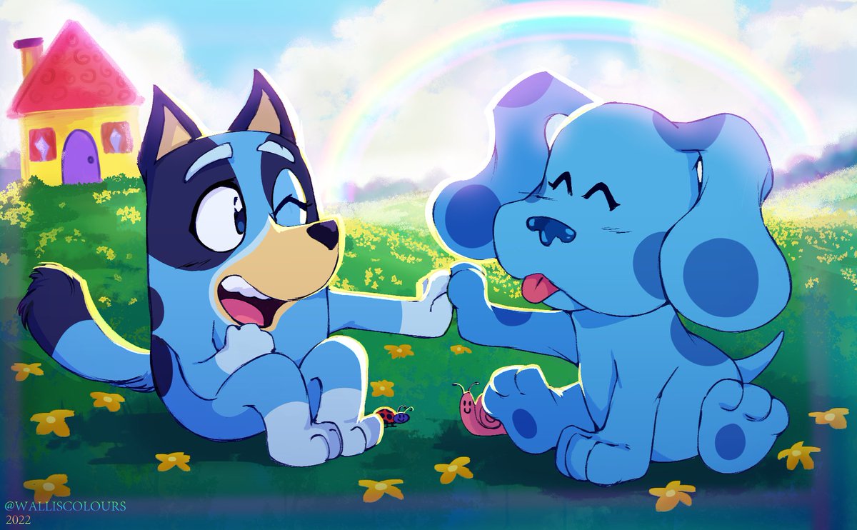 Two blue dog legends meet each other 🐶💙 #bluey #DisneyPlus #BluesClues #nickjr #cute #fanart