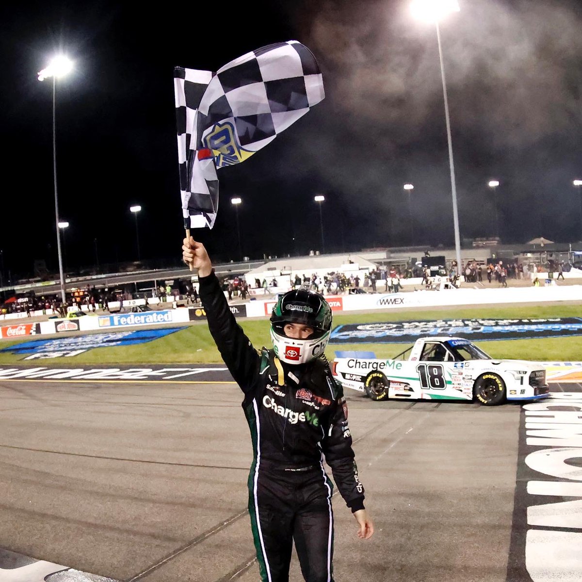 CSmith_Racing's tweet photo. This one was special. First race and win as a father. I couldn’t thank the 18 team and everyone involved enough that makes this all possible. God is so good. https://t.co/j8BjIrtuJL