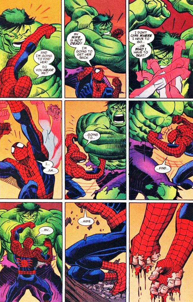HulkMoments's tweet photo. In which Hulk understands Spider-Man’s grief over MJ’s apparent death (Peter Parker Spider-Man vol II #14) https://t.co/p3SR6EAJn2