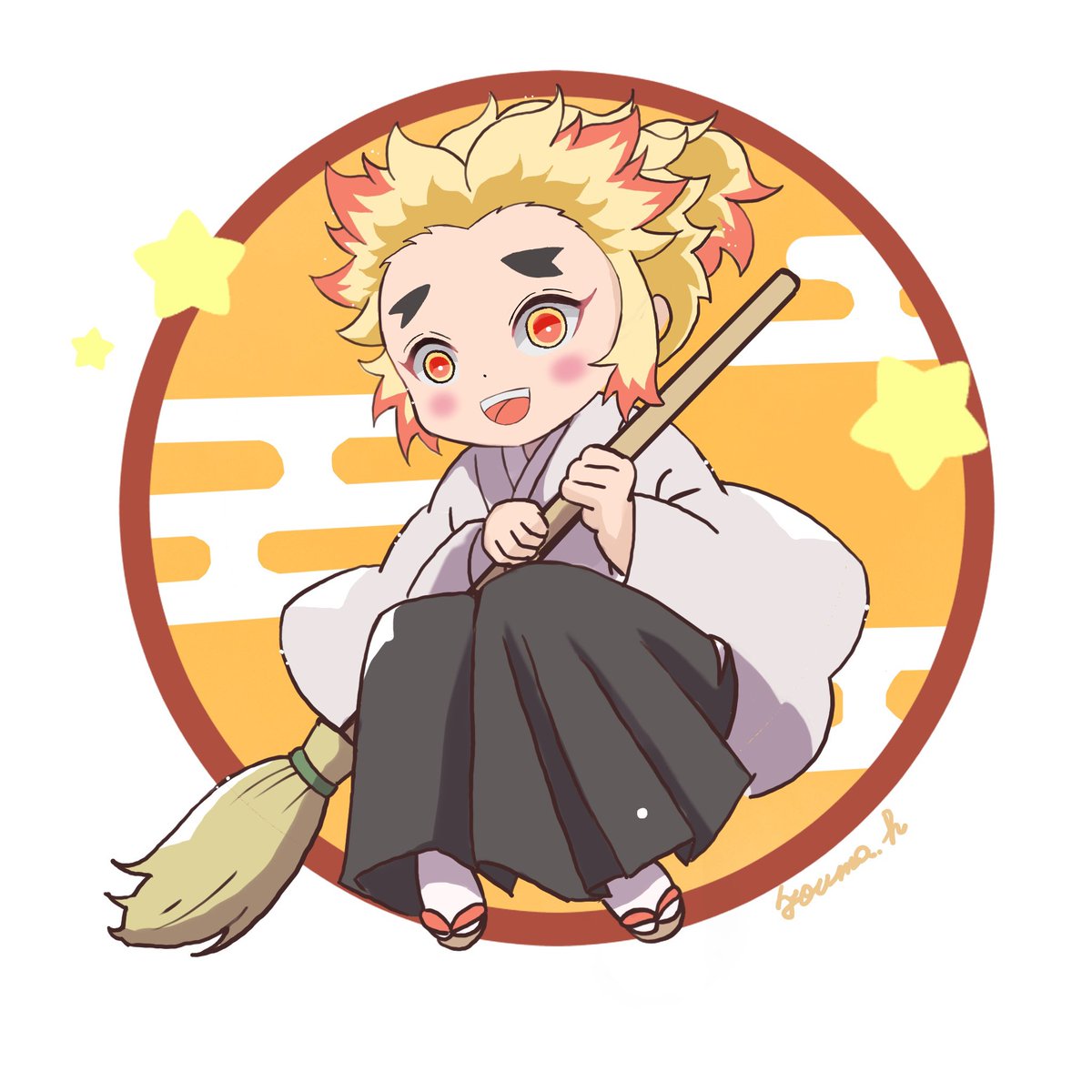 1boy male focus blonde hair broom japanese clothes red hair solo  illustration images