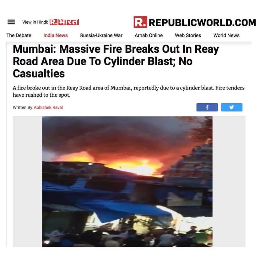 Recently a massive fire broke out in Reay Road, Mumbai. The community settled reached out to us for immediate cooked meals support

For the last few days we’ve been aiding them with meals &amp; shall be supporting them with groceries in the time to follow

#khaanachahiye #zerohunger