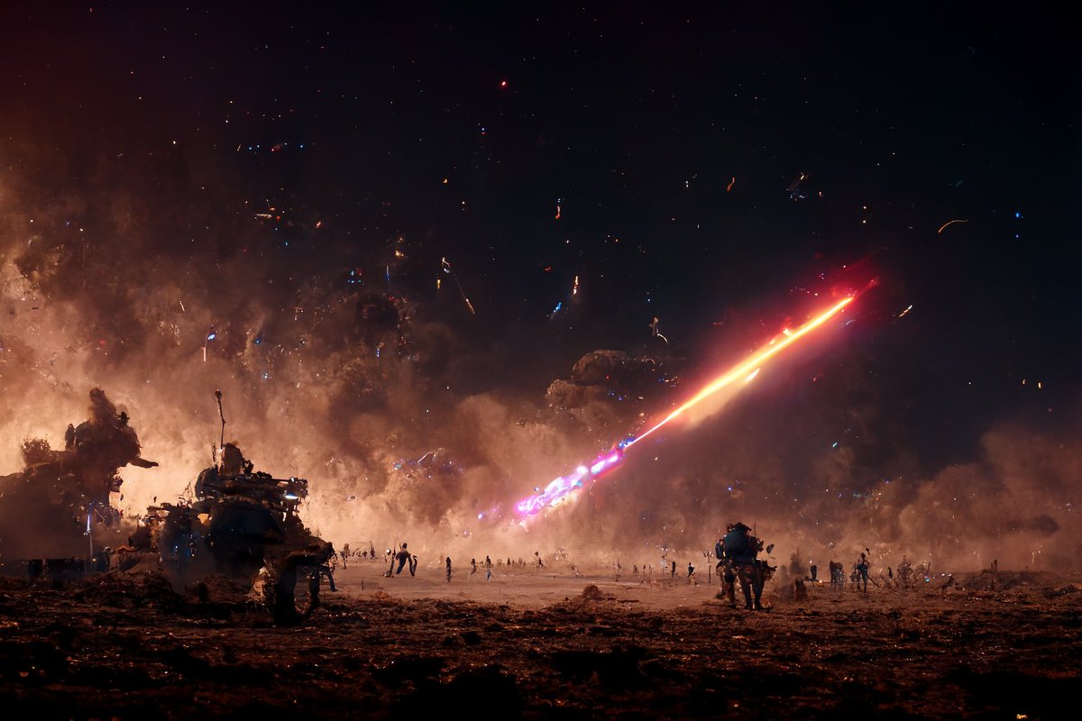 nukazombee's tweet photo. Extraterrestrial night battle. #aiart #midjourney https://t.co/vSDMQcHcaB