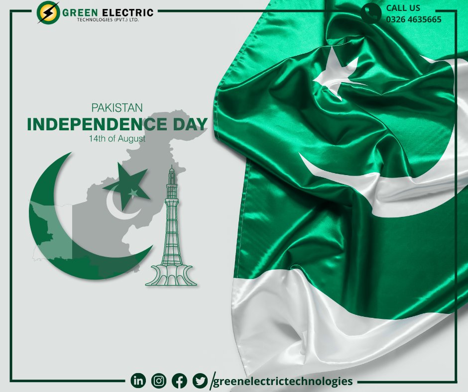 GreenElectric5's tweet photo. Happy Independence day to you from Green Electric family. 

On this 14th of August, let's pledge to make Pakistan more greener and more sustainable for a better and brighter future. 

 #renewableenergy  #IndependenceDay2022 #Azadi #PakistanZindabad #Pakistan #جشن_آزادی_مبارک https://t.co/YyXooI1Ggy