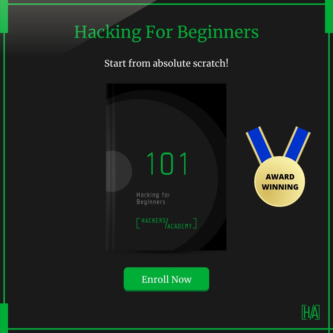 Enroll Today!

Hacking For Beginners

Start from absolute scratch!

Enroll Now: zcu.io/XYFp

#HackersAcademy #cybersecurity #ethicalhacking #ethicalhackingcourse <a href="/Hackers_Academy/">Hackers Academy</a> #india #uae #russia #usa
