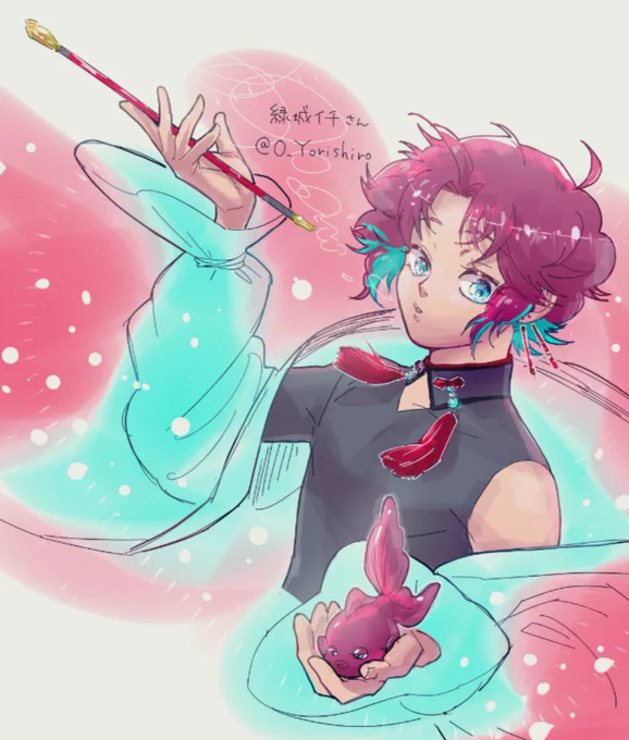 イチさんの二次創作 2年位前?に描いてもいいよの言葉を胸に書かせて頂きました美麗さんが文鳥みたいに手に収まって欲しかったです 