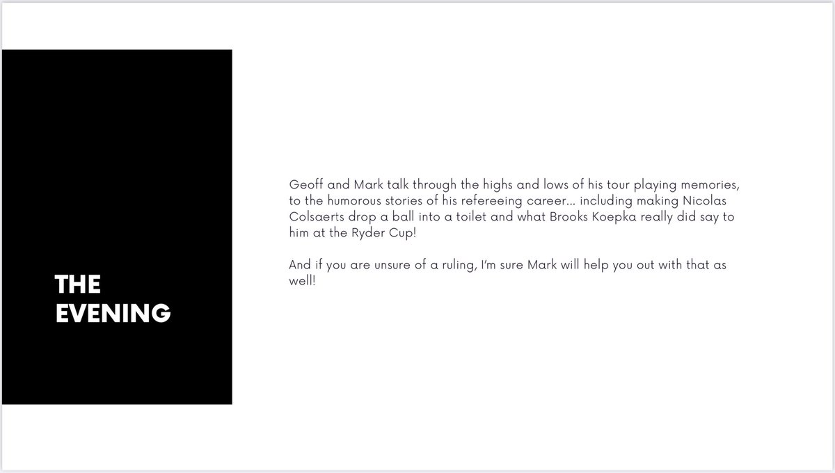 For County and Club dinners I’m delighted to be sharing an evening with good friend Mark Litton. Insightful, entertaining and educational.