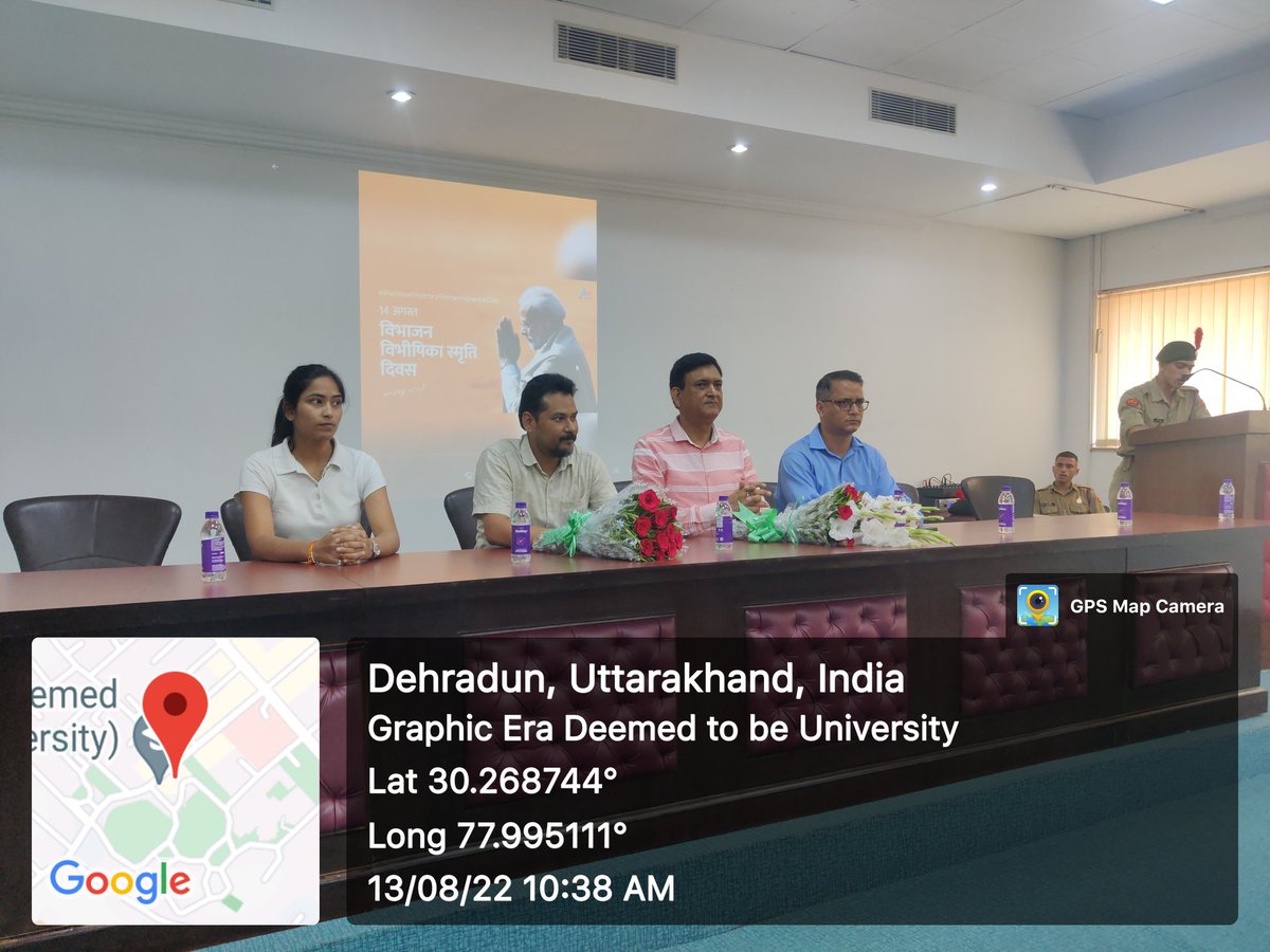 graphicerancc's tweet photo. On 13/08/2022 Cadets of 11 UK GL Bn &amp; 29 UK Bn organized event in GEDU for Partition Horrors Remembrance Day. It was an honor to have Vice Chancellor Dr.Sanjay Jasola &amp; HOD of Management Dr.Navneet Rawat in the event.@graphicerancc @BhoomiYouth @HQ_DG_NCC @YouthBhoomi @GirlsDoon https://t.co/vAqXm6rIvY