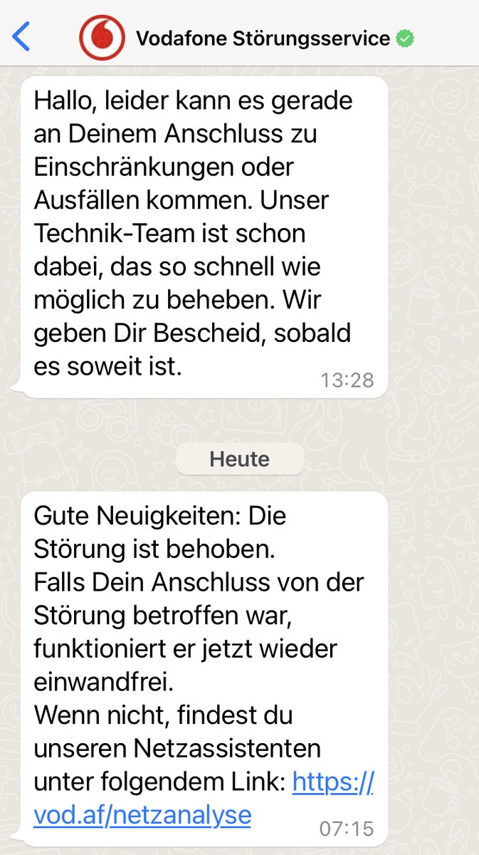 17 Stunden Internet- Ausfall bei Vodafone Kabel <a href="/vodafoneservice/">Vodafone Service</a>. Keine Rede von finanziellem Ausgleich für wiederholte dauerhafte Nichterbringung eines bezahlten Dienstes oder Übernahme der Kosten für verbrauchte Mobilflat. Kundenorientierung geht anders. #sauer