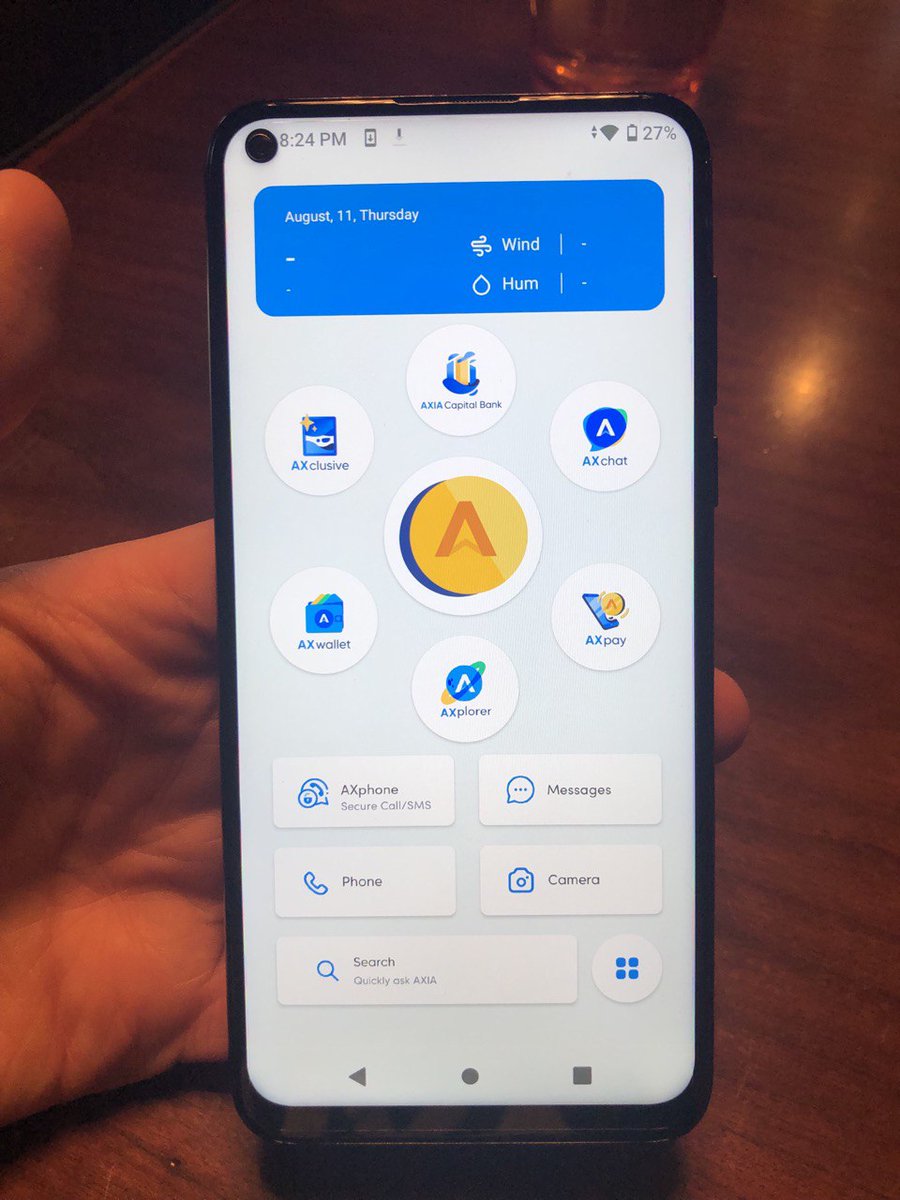 AitkinDylan's tweet photo. I received my new #AXIATel encrypted smartphone from @AXIA_tel! Everyone should do themselves a favour and look into the @AXIA_Network and the wide ecosystem being created! Some super cool features are built into this phone, especially loving the homescreen, here's a photo of it! https://t.co/XqOC0fbT5c