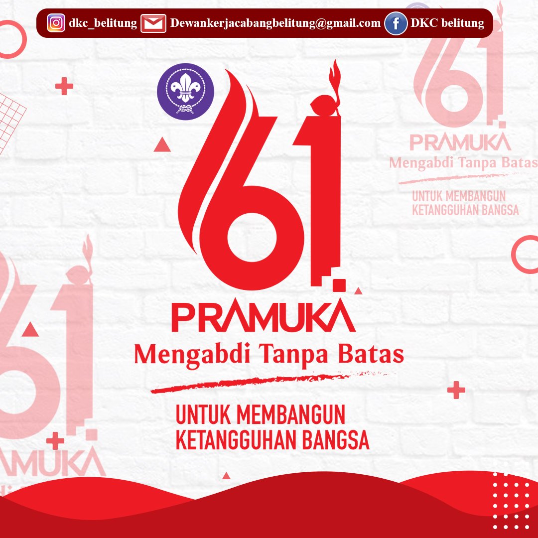 Dewan Kerja Cabang Belitung mengucapkan Selamat Hari Pramuka Ke-61. Pramuka Mengabdi Tanpa Batas untuk Membangun Ketanggungan Bangsa.