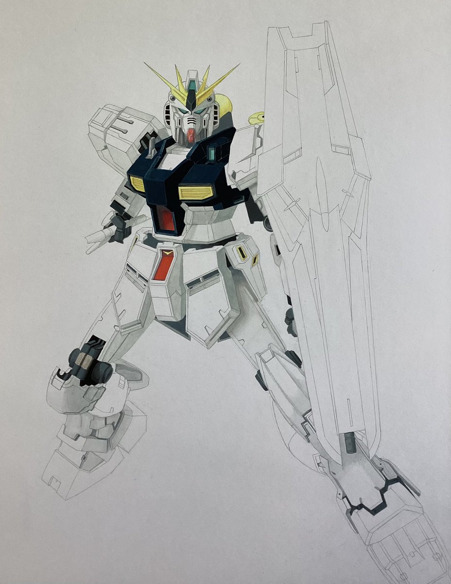「手描きの絵なのにデジタル画に見えて来たです。#νガンダム #ガンダム #アナログ」|真オーゼ（(@_@))のイラスト