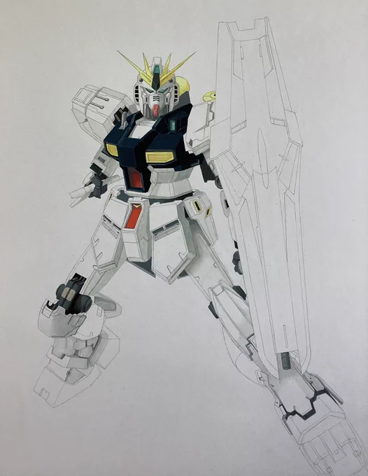 手描きの絵なのにデジタル画に見えて来たです。#νガンダム #ガンダム #アナログイラスト #アナログ絵 