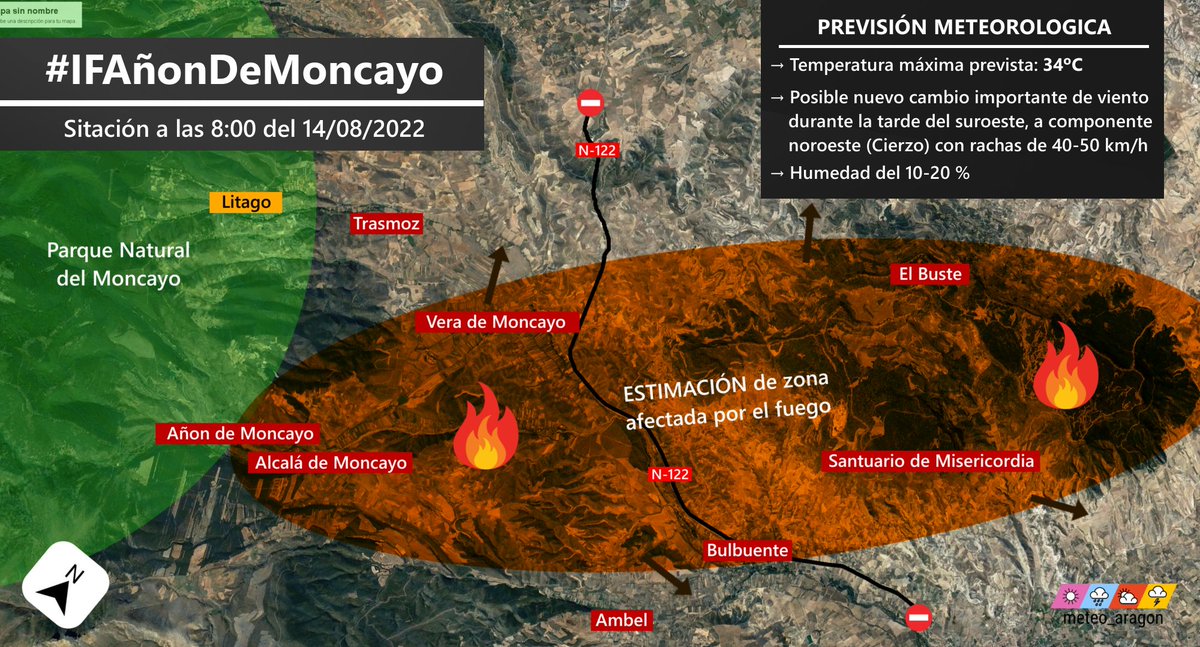 meteo_aragon's tweet photo. Durante esta pasada noche, han sido evacuadas más zonas y ya se alcanzan las 1500 personas desalojadas por el fuego. La noche ha sido muy complicada, y según fuentes no oficiales, el fuego podría haber entrado en el casco urbano de el Santuario de Misericordia #IFAñonDeMoncayo 🔥 https://t.co/sFopERS1Xk