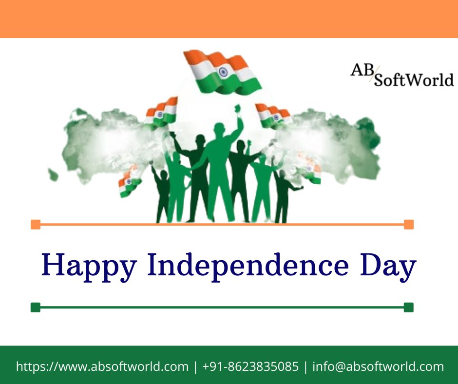 SoftworldAb's tweet photo. AB SoftWorld Wishes Everyone a Happy Independence Day !!!

During This Independence day, Create a Digital Presence of Your Business.
 
For More Details Visit Us: https://t.co/4uxnQ23HX5

Contact Us : +91-8623835085
Email Us: info@absoftworld.com
#75Independenceday  #15August1947 https://t.co/SIGY2JBmnU