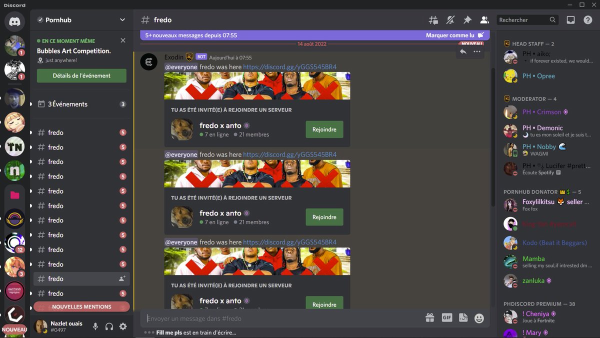 _nzlt's tweet photo. Pornhub se sont fait hack leur serveur discord, assez drôle (ne pas se demander pk jsuis dedans) https://t.co/rGUeQ6yrTI