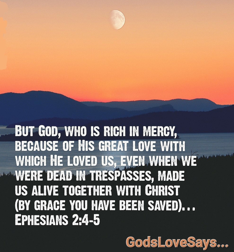 HornettPam's tweet photo. But because of his great love for us, God, who is rich in mercy, made us alive with Christ even when we were dead in transgressions—it is by grace you have been saved.❤️
Ephesians 2:4-5 NIV
#GodsLoveSays #Ephesians #love #richinmercy #transgressions #grace #saved #mercy https://t.co/CsePKCx4sR