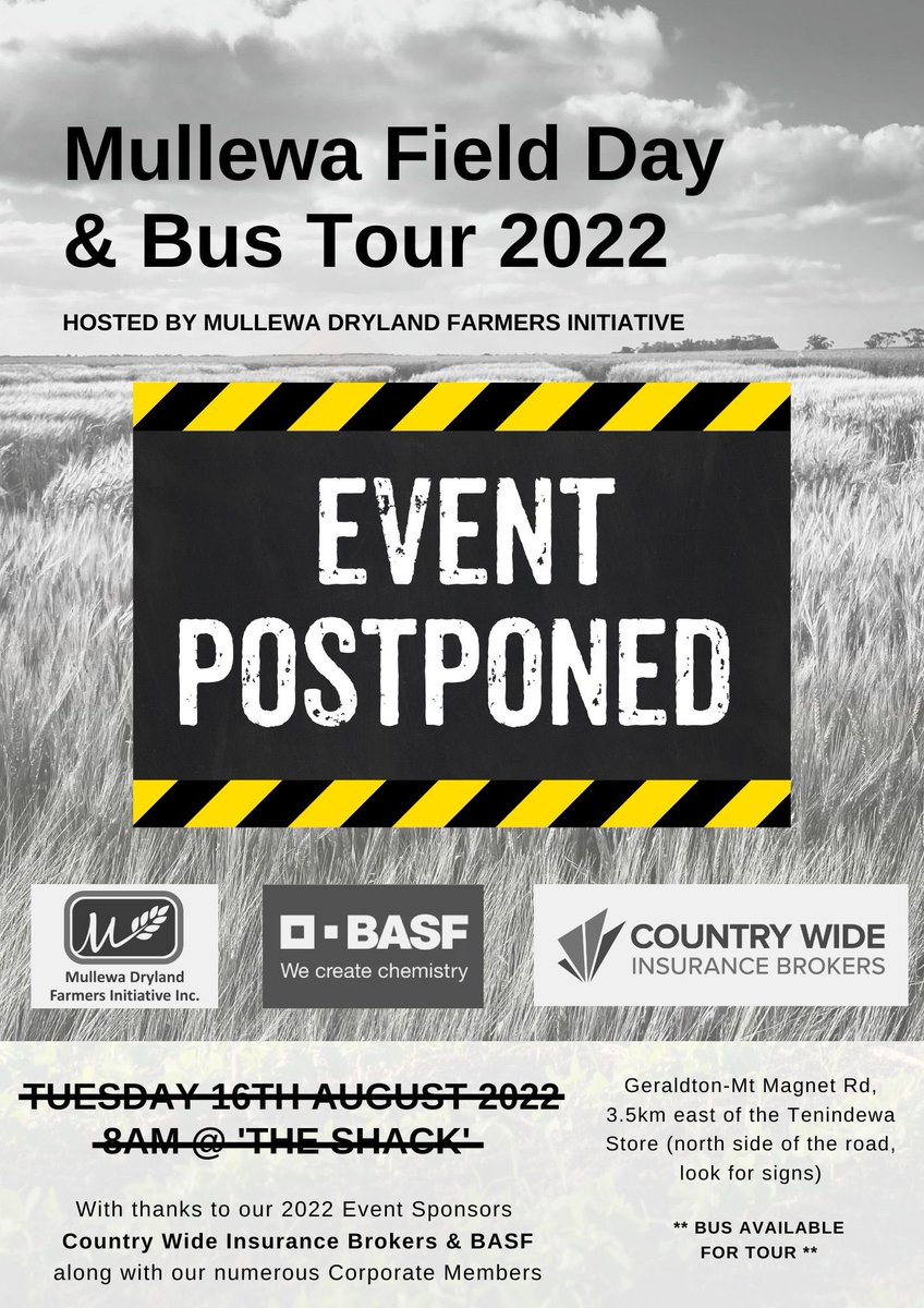 ‼️Due to the weather forecast for the Northern Ag Region over the next few days, the MDFI Committee has made the decision to POSTPONE our Field Walk that was scheduled for this Tuesday. New date set for Thursday 8th September. Retweets appreciated.