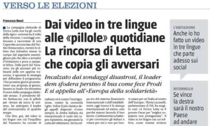 IndiniAndrea's tweet photo. #Letta il copione: insegue la #Meloni con un video in tre lingue ed emula il Cav con le pillole quotidiane. Ora gli manca solo di scopiazzare qualcosa pure a #Salvini per fare l'en plein. @FraBoezi @ilgiornale #rassegnastampa #14agosto https://t.co/xtNzqM8v6J