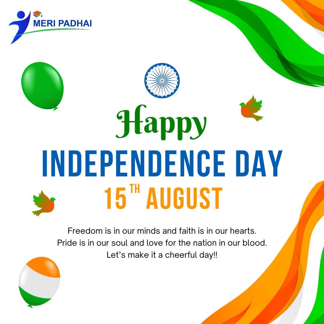 MeriPadhai's tweet photo. Wishing you a Happy Independence Day 2022
May this Independence Day bring fortune and success for each and every one of us. May our country see more progress in the coming years!

#independenceday #happyindependenceday
#75thindependenceday #freedom #15august 
#jaihind #meripadhai https://t.co/Y6eXvQLhyf
