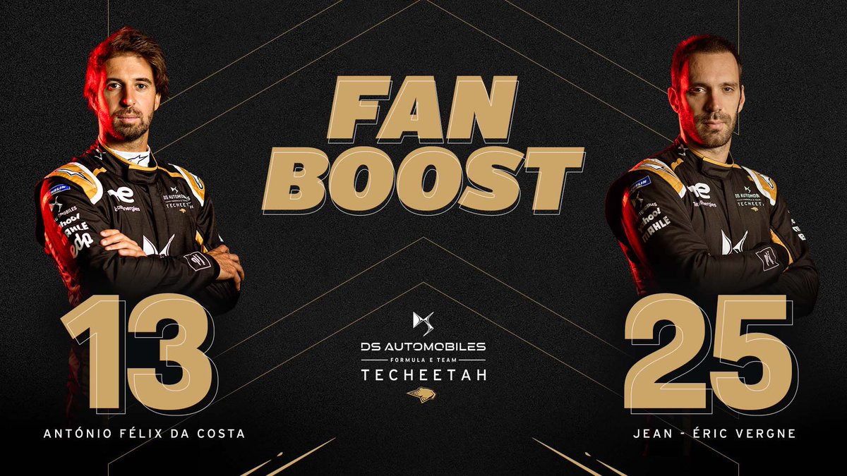 TECHEETAH_'s tweet photo. LAST #FANBOOST CALL OF THE SEASON!! 

Vote to give an extra boost to your favourite driver
1️⃣ 3️⃣  @afelixdacosta  👉 https://t.co/ItX25esU8z

2️⃣ 5️⃣  @jeanericvergne 👉 https://t.co/A7VvyV01Je https://t.co/BtDEyrvABz