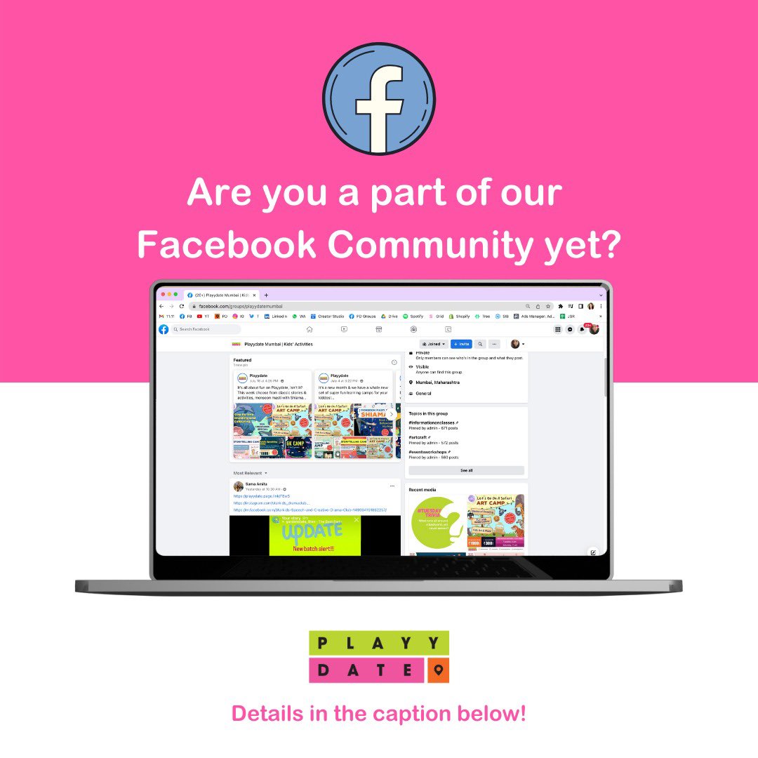Playydate_'s tweet photo. Come, join our Facebook community for all the latest updates on @Playydate_ camps, classes contests, events &amp; workshops. We post VERIFIED updates which are rated &amp; reviewed by our #playydatemoms
NO SPAM &amp; only ADMIN posts.
See you there! https://t.co/v5YjIgXmzy