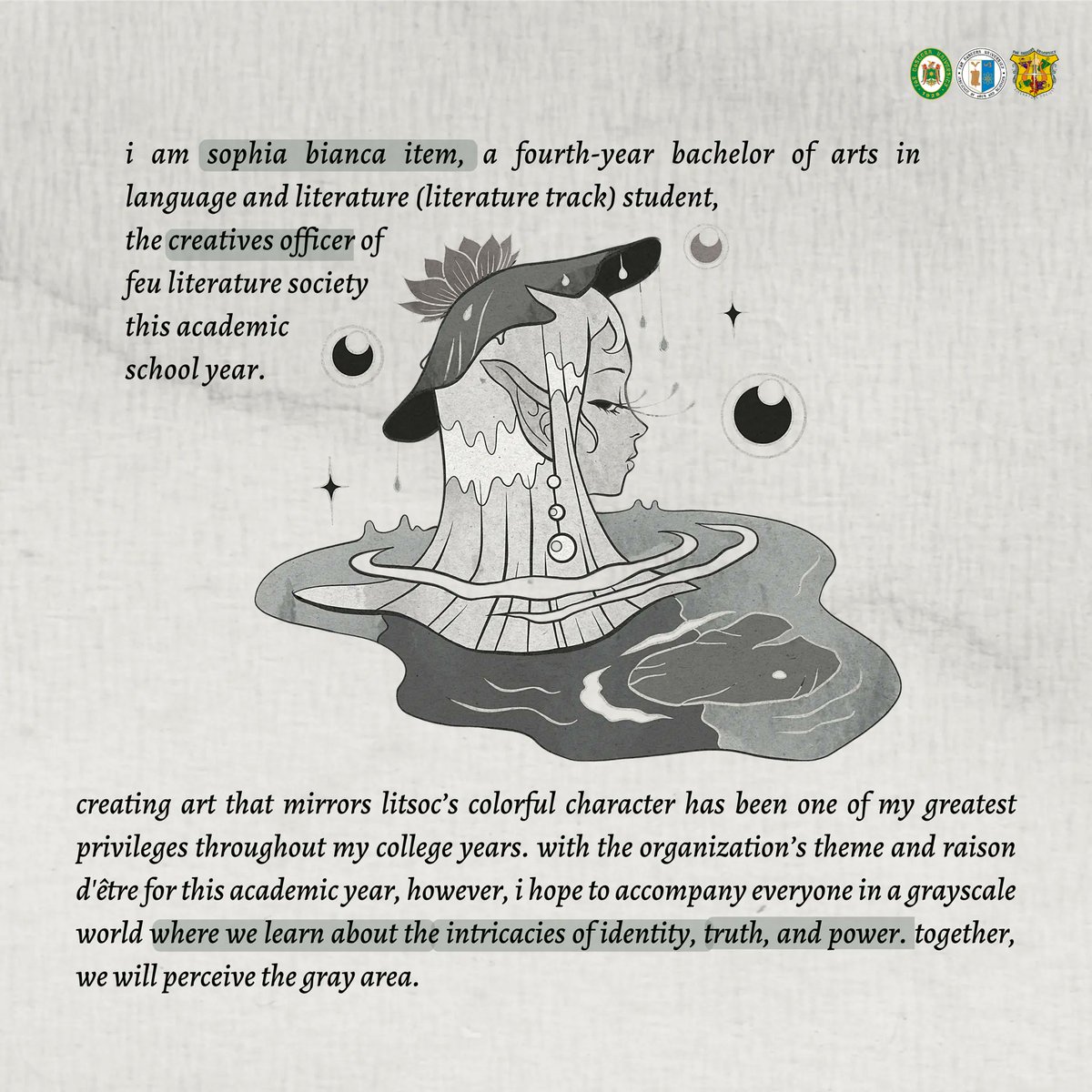 FEULitSoc's tweet photo. #PerceiveTheGrayArea
#FEULiteratureSociety https://t.co/rU2Pj1l9Qm