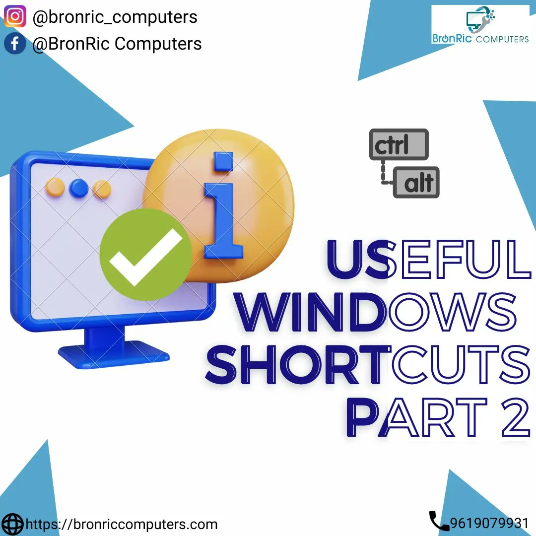 BronRicComputer's tweet photo. Useful Windows Shortcut Part2 💻

#shortcut #shortcuts #pc #windows #useful #guide #tips #tricks #pctips #bronriccomputers #mumbai #juhu #andheri #borivali #lonavla #computer #ComputerTips #computerscience #foryoupage #foryou #explore #new #newpost #alt #enter #smallbusiness https://t.co/wT52M4pOwQ