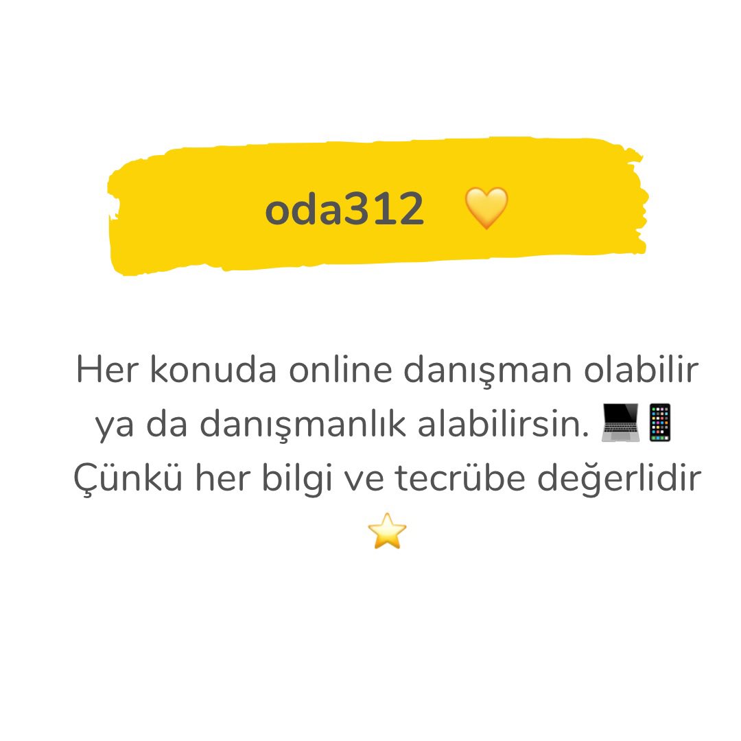 oda312, “Her tecrübe değerlidir” 🪄felsefesi ile danışmanları bilgi ve tecrübelerini paylaşmak isteyen kişiler ile ulaşmak istedikleri kitleleri birleştirıyor. 😊
#oda312 #danismanlik #öğretmen #mentor #yoga  #aromaterapi #astroloji #avukat  #hobi  #müzik #gastronomi #yazılım