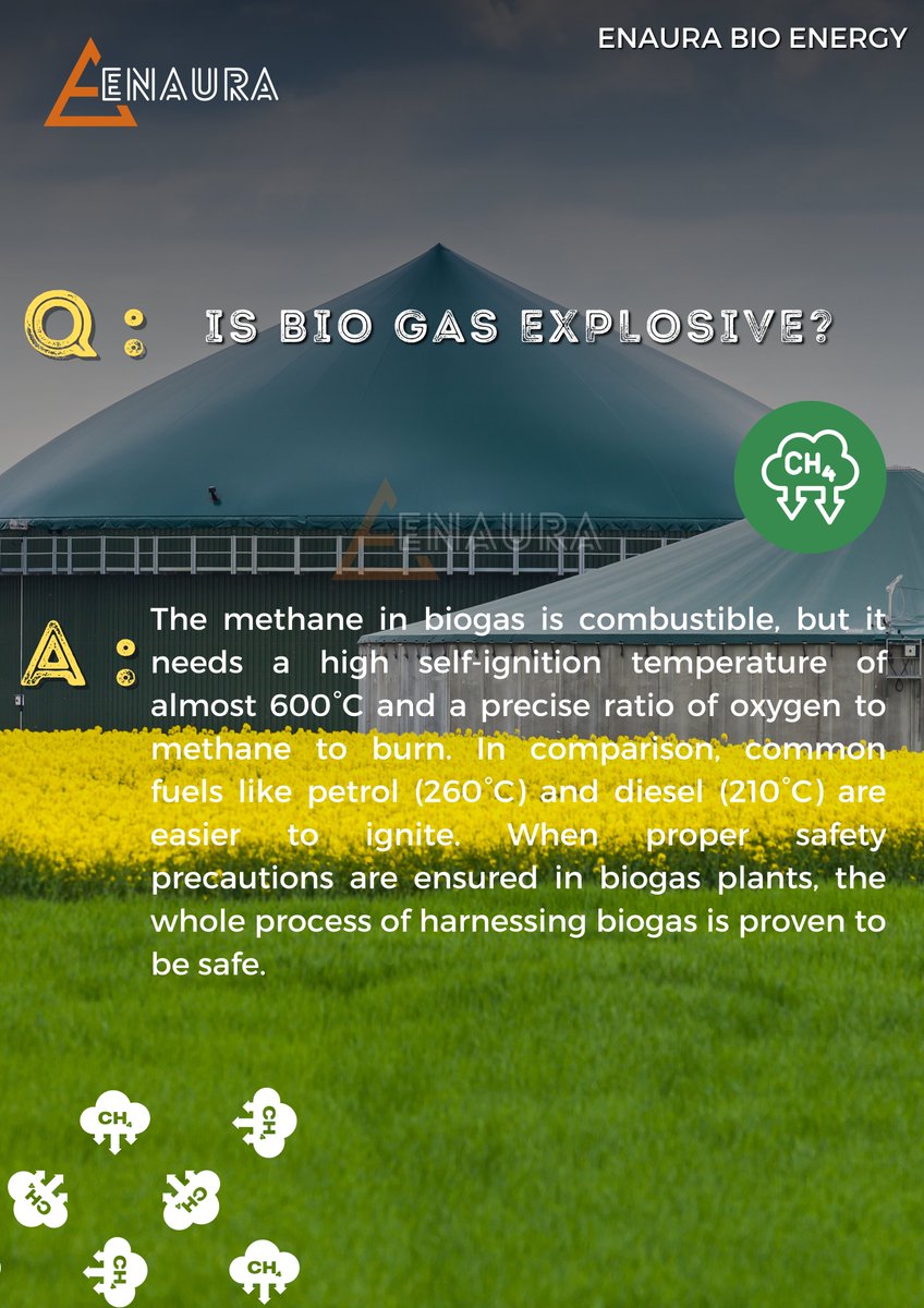 enaurabioe's tweet photo. IS BIOGAS EXPLOSIVE ?
This is the first query one can come across while knowing about the methane and other derivatives of biogas.
#satat #bioenergy #GreenEnergy #biogas #sustainablefuture #carbonfreenation #wastetoenergy #agriculture #bioenergy https://t.co/VOwj3ZnfVn