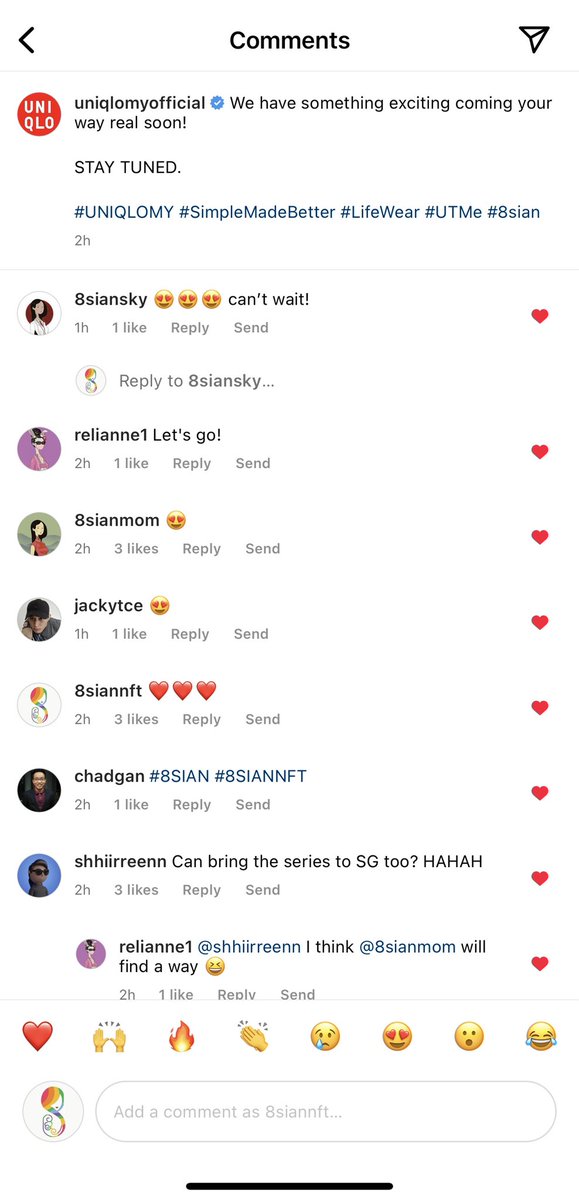 4 hours in with overwhelming support from #8SIAN community. ❤️

Let’s raid #Uniqlo’s <a href="/instagram/">Instagram</a> ! 

🚀 instagram.com/p/ChOcj3XL6H7/…