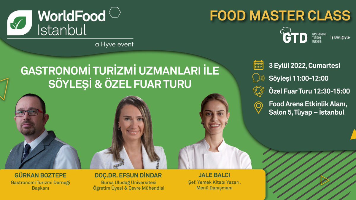 MarkaDoktoru1's tweet photo. GTD Food Master Class etkinliği ile @worldfoodistanbul a damgasını vuracak .GTD Kurumsal üyelerimiz ulusal ve uluslararası iş bağlantıları ikili iş görüşmeleri için bu önemli konferans ve stand ziyaretlerini kaçırmasınlar.@gidafuari #hyvegroup #jalebalci #efsundindar https://t.co/ucxLc1TxCx