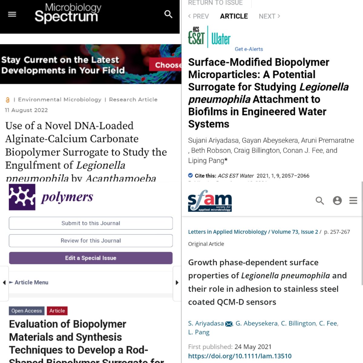 Sujani626's tweet photo. And it's a wrap on PhD publications! Click on the links to learn more:
https://t.co/lkSetmHKJf
https://t.co/7FhkDwsb2q
https://t.co/DPYVEaoDBk
https://t.co/rxgDubVwZG
#publishedauthor #Legionella #amoeba #biopolymer #surrogate #waterbornepathogens https://t.co/9X4kditOoT