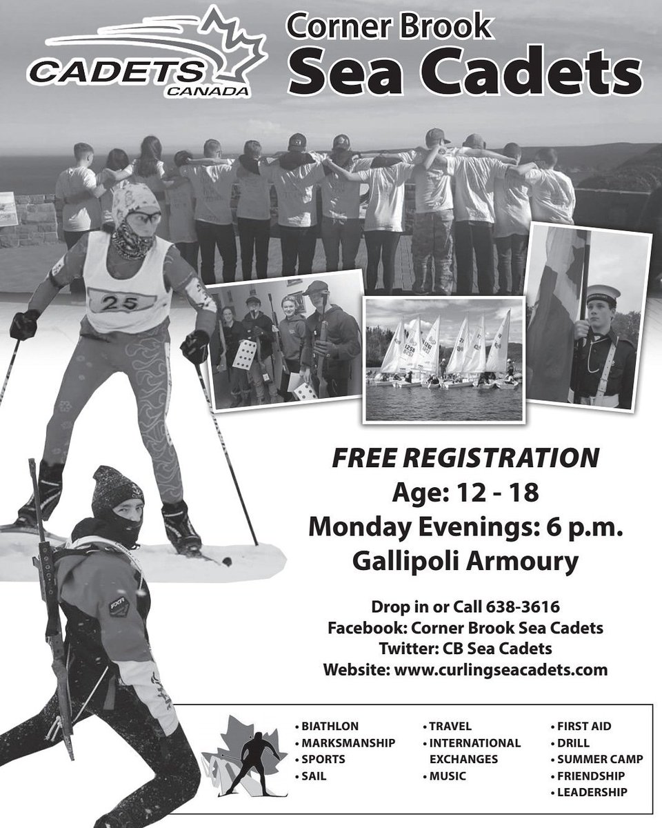 SEA CADETS!!!! Free registration for youth 12-18 years of age! Registration will begin on Monday, September 5th, 6:30 pm-8:00 pm at the Gallipoli Armoury. Drop by to register or register online- see link below (Unit name and number: 184 Curling
 canada.ca/en/department-…