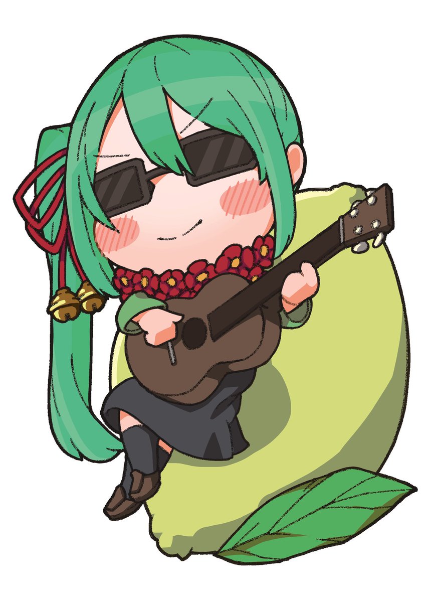 1girl green hair solo glasses chibi side ponytail green eyes  illustration images