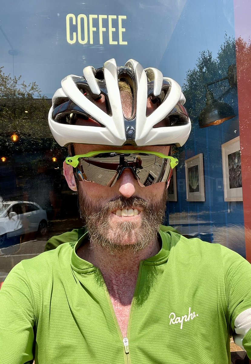 tomstaniford's tweet photo. Thought I’d see what it’s like cycling in 34 deg C, as an experiment.  (narrator: he squandered his AM watching Netflix) 
Hot but manageable for general-purpose riding. Wouldn’t want to be racing/intervals, though. 
Recovered with a perfect iced latte #TheCommonBeaver https://t.co/Q042ORQXAZ