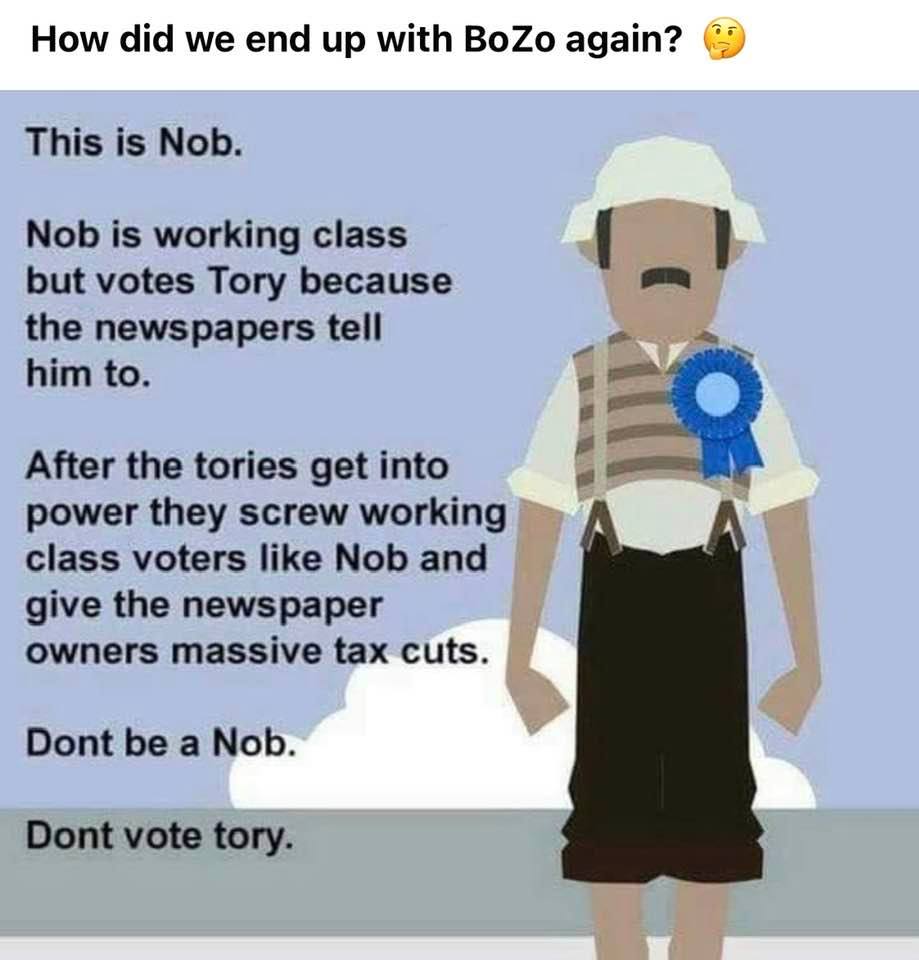<a href="/debshodge/">deb</a> 1. Self-interested &amp; selfish super-rich.
2. Snobbery.
3. Stupidity (subcontracting their thinking to the Daily Fail etc.).
4. Getting politics mixed up with football and picking the wrong team.

And the following is simply too good not to reuse (who should I credit?)