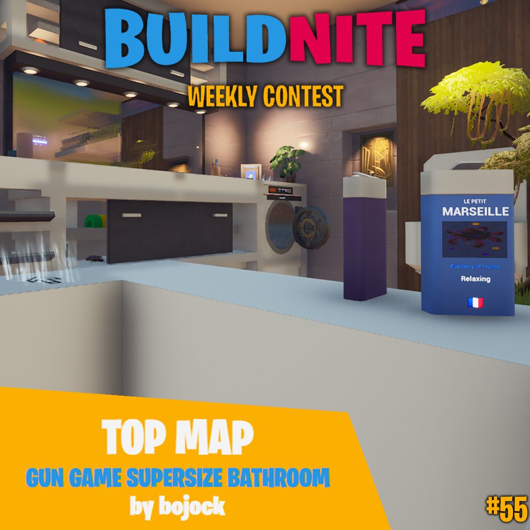BuildniteFN's tweet image. Le gagnant de notre 55ème concours hebdomadaire est @Bojock1 avec "GUN GAME SUPERSIZE BATHROOM" !
Vous pouvez maintenant retrouver sa map via notre page d'accueil pendant une semaine !
👉Buildnite.com