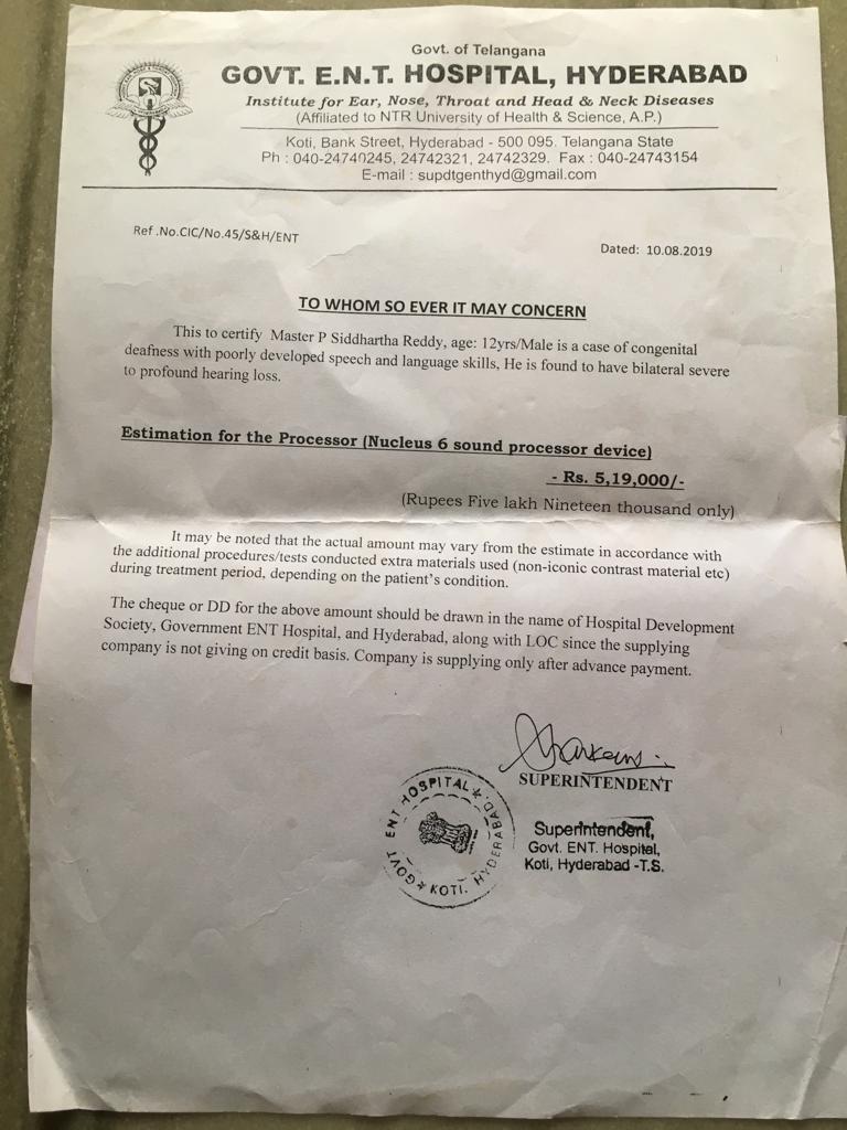 Nikhil_Px's tweet photo. @KTRTRS Hello sir,THIS IS PULYALA SIDDU IN THE PICTURE. HIS FATHER IS AN ELECTRICIAN .HE WORKS AS A WINDER FOR AGRI MOTORS IN MULUGU AND LIVES IN MULUGU WITH HIS OLD PARENTS AND A DAUGHTER.PLEASE HELP THEM FOR THE HEARING DEVICE NUCLEUS 6 SOUNDPROCESSER DEVICE WHICH COST 519000/- https://t.co/KVl29J6YPC