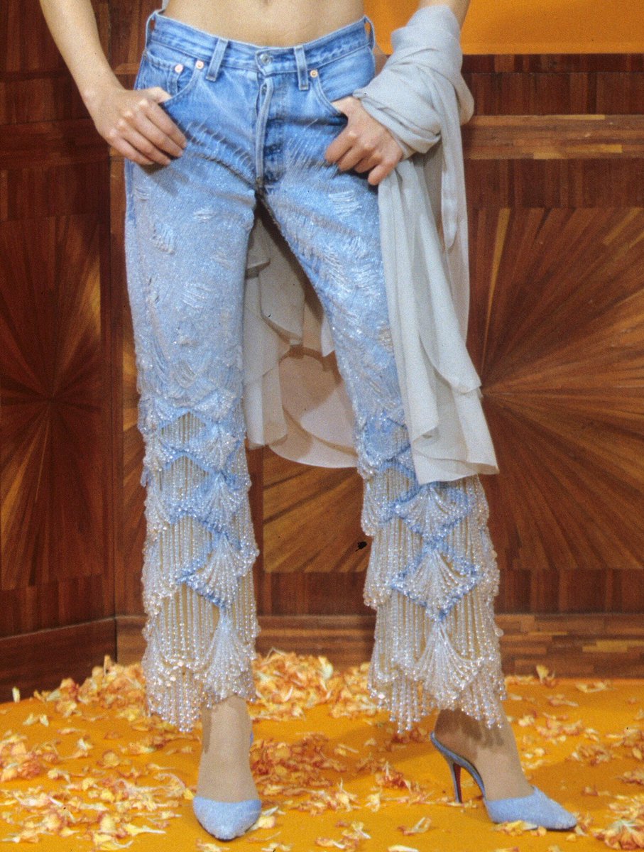 gastt_fashion's tweet photo. Beaded Jeans from Jean Paul Gaultier Spring 2000 Haute Couture. https://t.co/jbP8DYUDOD