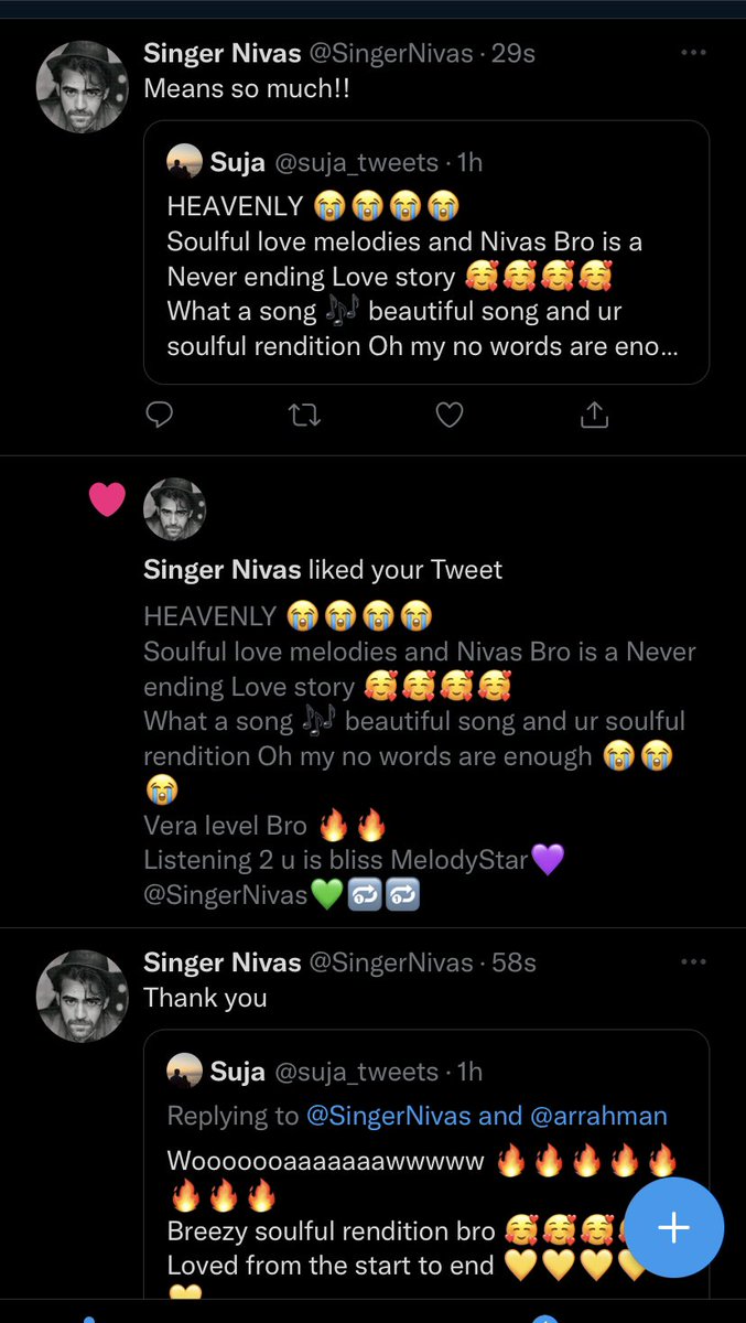 suja_tweets's tweet photo. There were days I thought of leaving Twitter but still holded back for ma Fam I earned here.
Being his fan for years from his SS season,notifications like this are dreamy 😇
Thanks bro for the kind gesture 🙏
Lots of love and respect to u
#SingerNivas https://t.co/LnVvAKVH2c